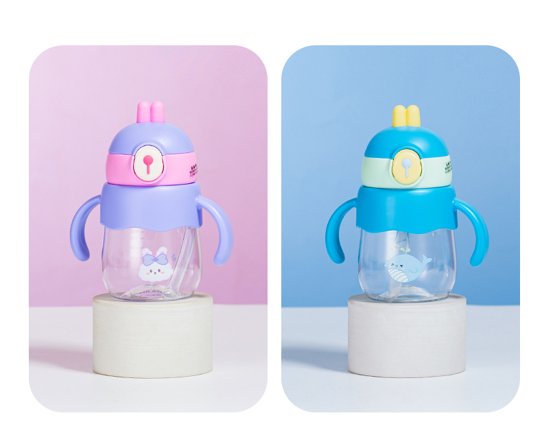 450MLUZU萌兔兔学饮塑料杯儿童双手柄吸管杯(彩盒）
