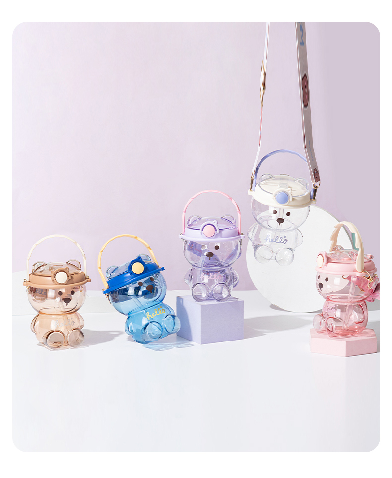 1000ML哈喽熊吸管塑料杯大容量高颜值网红水壶（OPP袋）