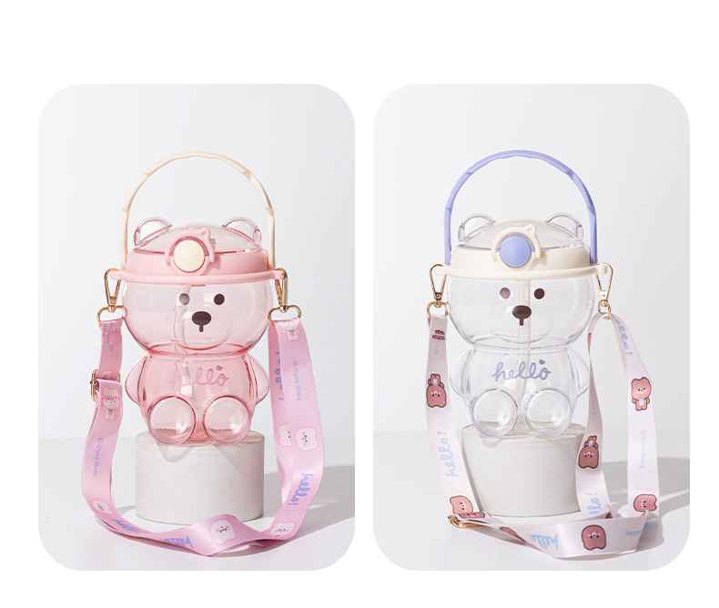 1000ML哈喽熊吸管塑料杯大容量高颜值网红水壶（OPP袋）