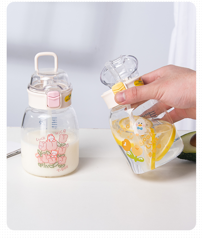 420ML春日郁金香系列玻璃杯小清新可爱学生便携水杯