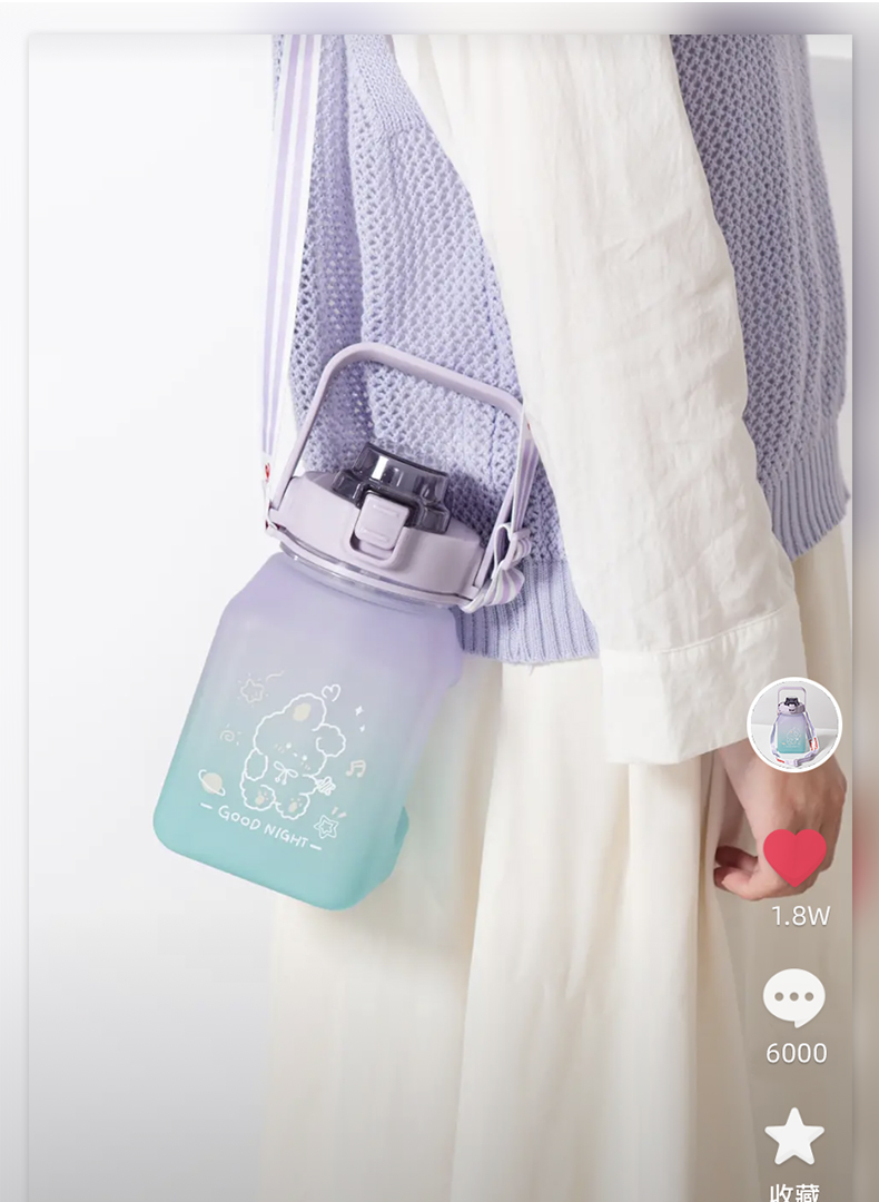 1500ML亿本漫语大容量塑料杯弹跳盖运动水壶（OPP袋）