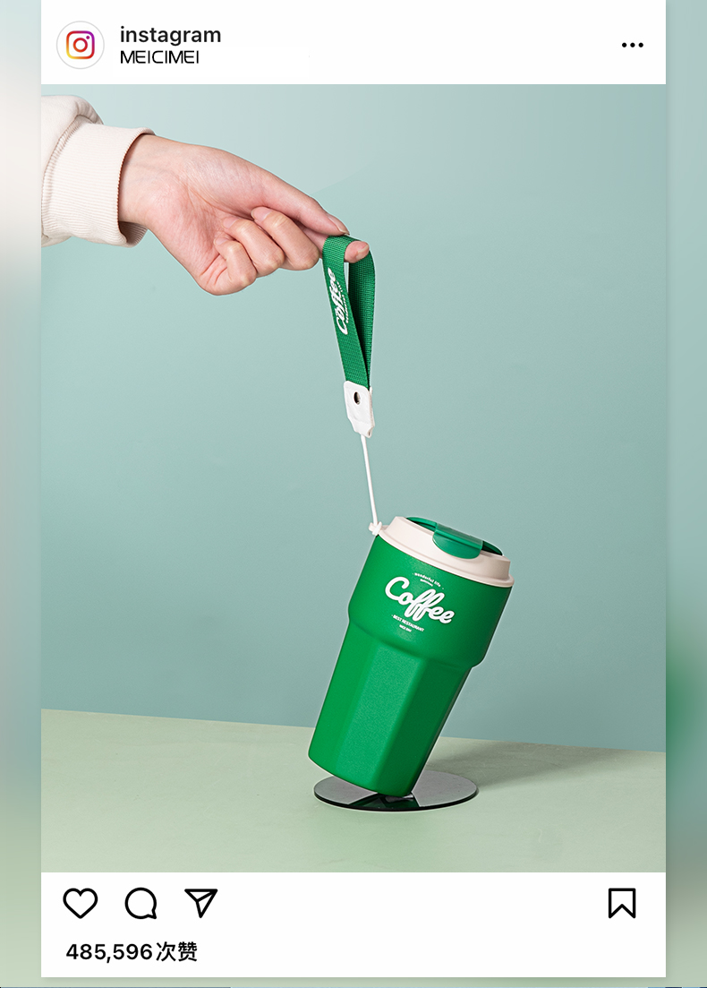 420ML小号挂绳咖啡保温杯304不锈钢男女士商务水杯