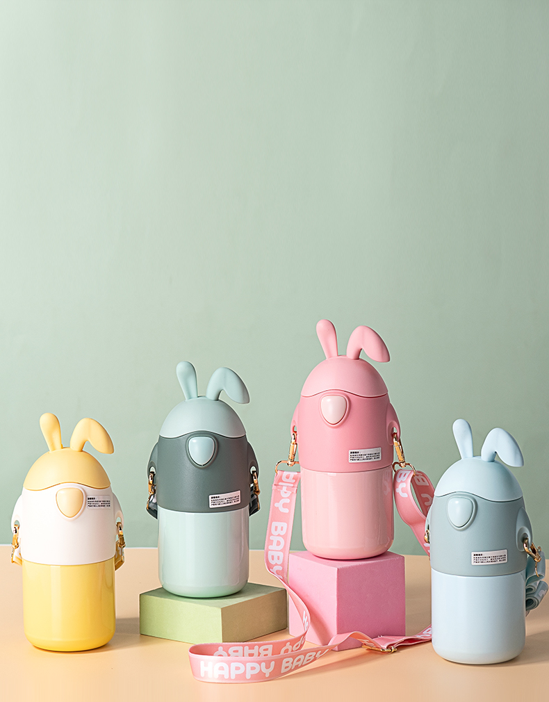 480ML卡通萌兔背带保温杯316不锈钢可爱吸管水杯子