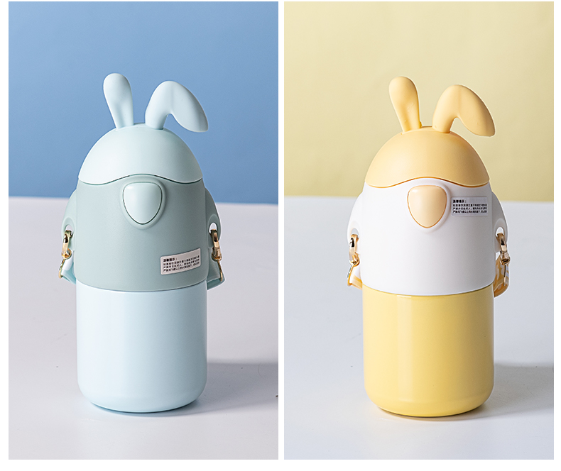 480ML卡通萌兔背带保温杯316不锈钢可爱吸管水杯子