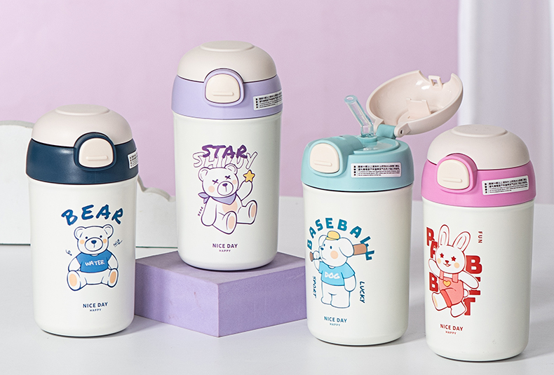 400ML茉一弹跳盖吸管保温杯304不锈钢小清新水杯