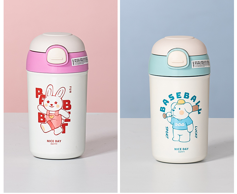 400ML茉一弹跳盖吸管保温杯304不锈钢小清新水杯