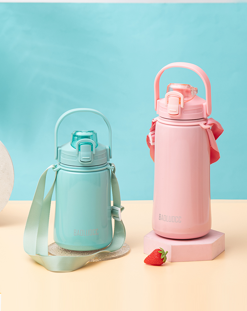 980ML背带款提手瘦腰保温杯大容量304不锈钢便携水杯