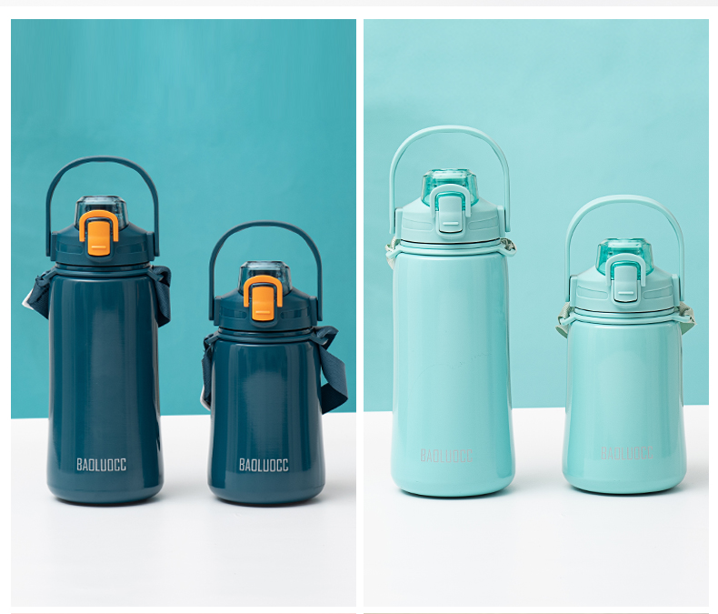 980ML背带款提手瘦腰保温杯大容量304不锈钢便携水杯