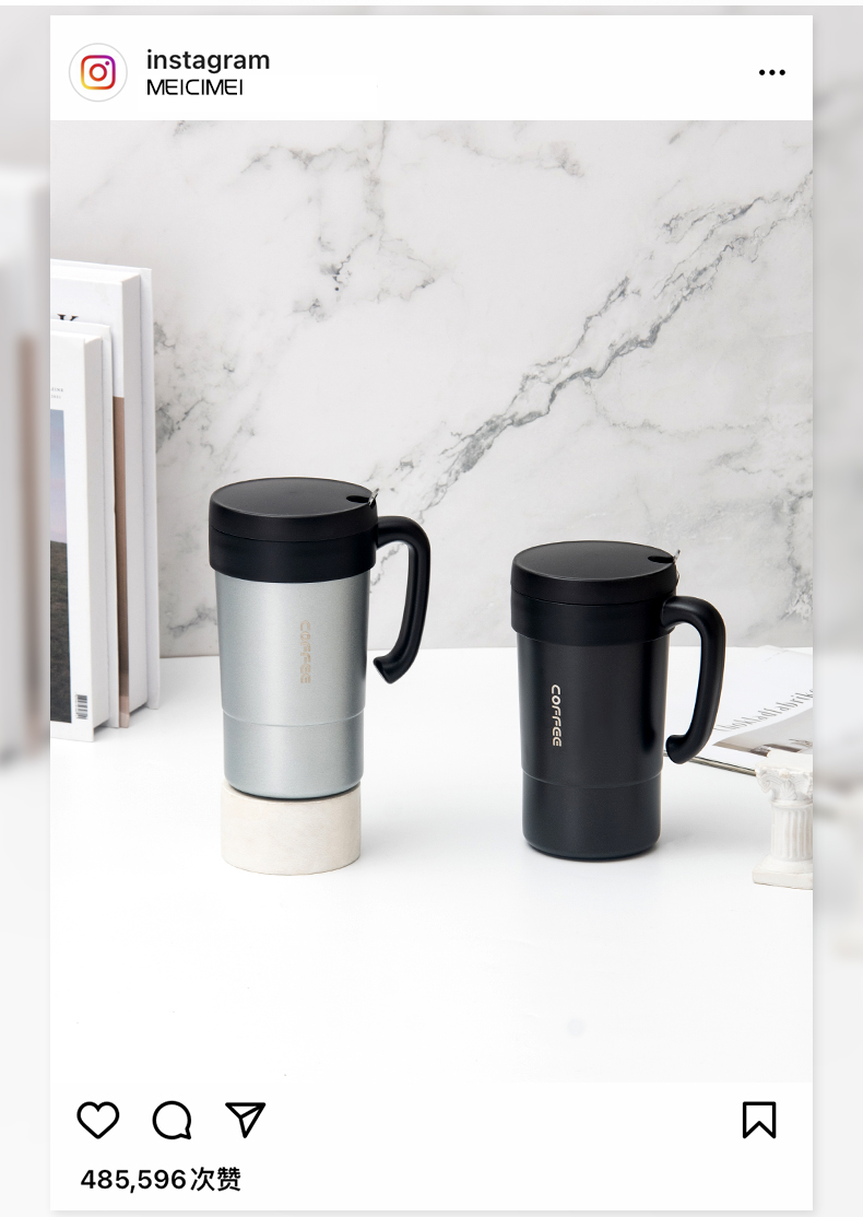 580ML时尚法式咖啡保温杯304不锈钢男女士商务水杯