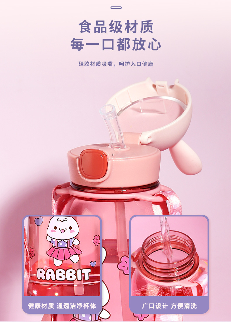 760ML百变萌兔塑料杯大容量卡通吸管大肚杯（彩盒）