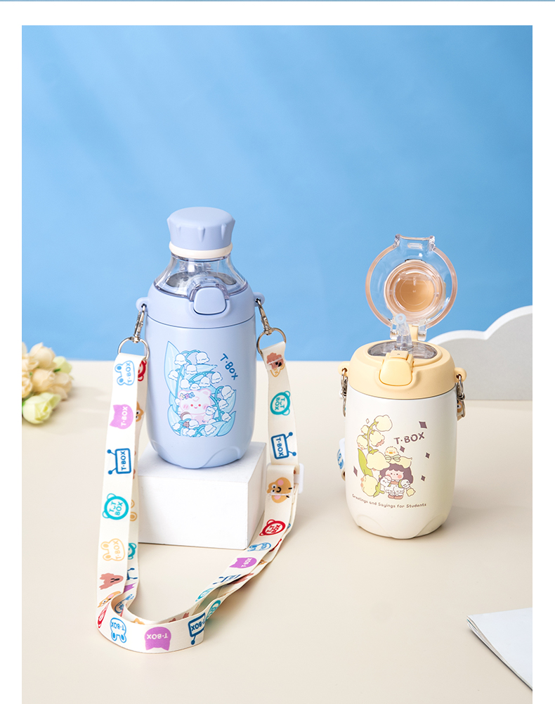 400ML浪漫铃兰花可乐瓶保温杯304不锈钢弹跳盖吸管水杯