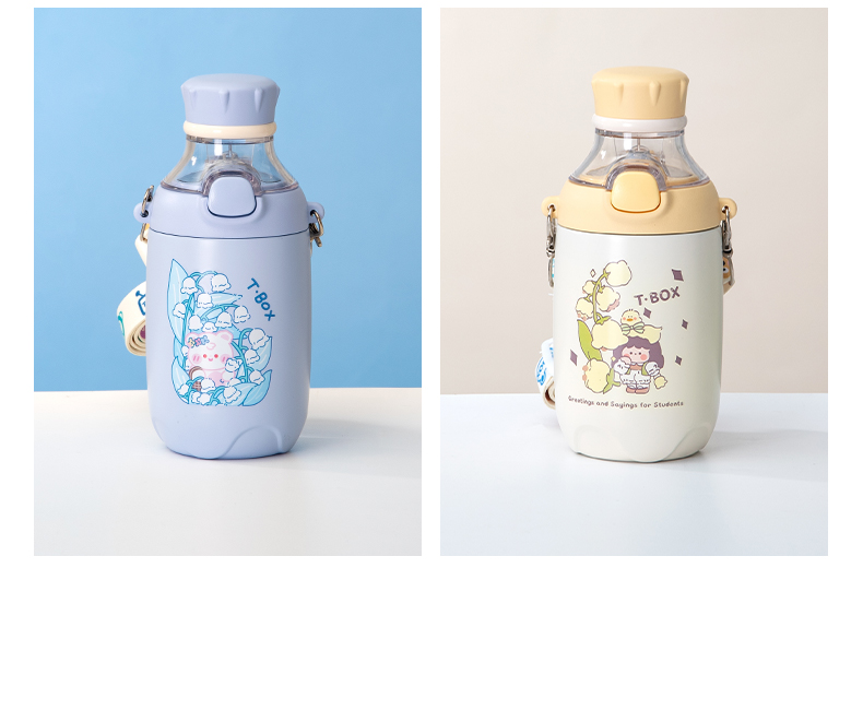 400ML浪漫铃兰花可乐瓶保温杯304不锈钢弹跳盖吸管水杯