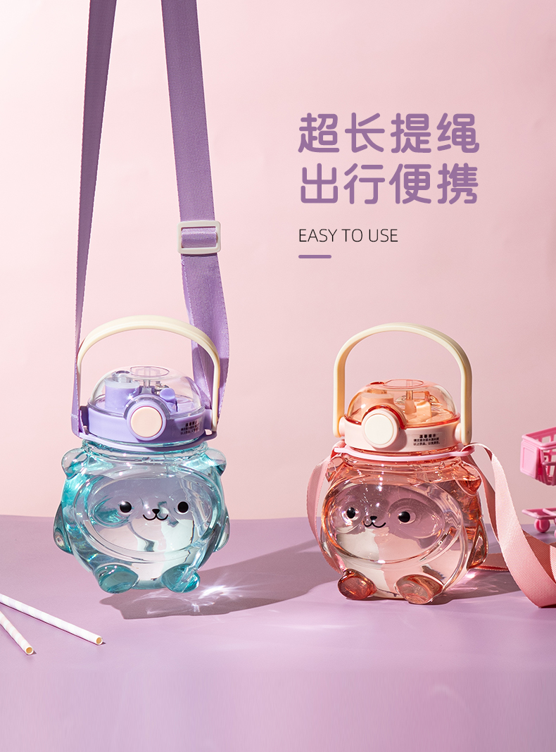 1000ML吸管水杯卡通可爱双饮塑料杯（彩盒）