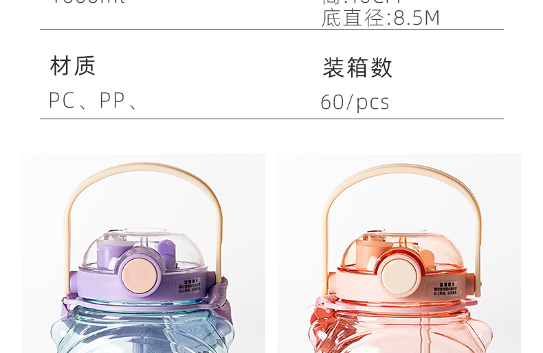 1000ML吸管水杯卡通可爱双饮塑料杯（彩盒）