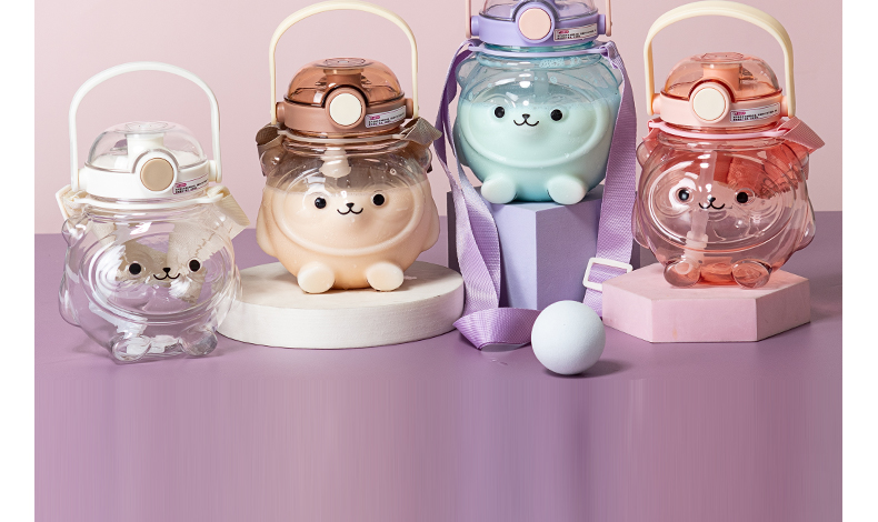 1000ML单饮吸管水杯卡通可爱塑料杯（彩盒）