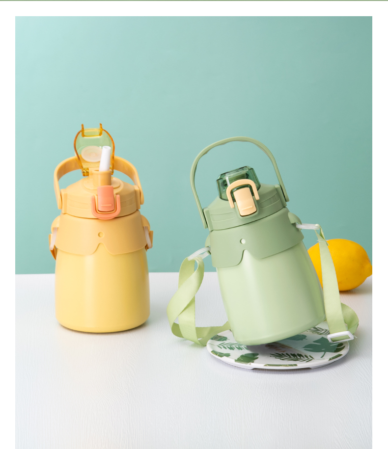 850ML萌趣提手大胖保温杯316不锈钢背带手提两用水杯