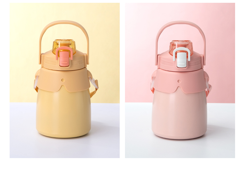 850ML萌趣提手大胖保温杯316不锈钢背带手提两用水杯