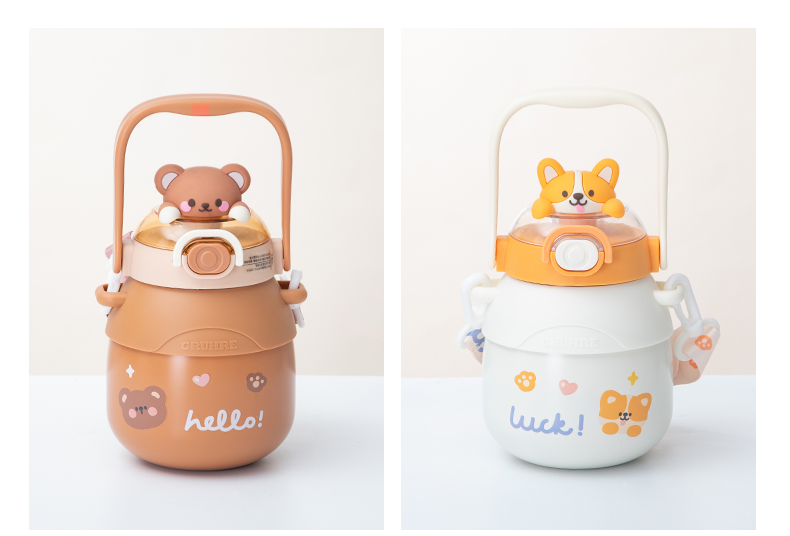 780ML卡通抱抱动物保温杯304不锈钢可爱吸管水杯