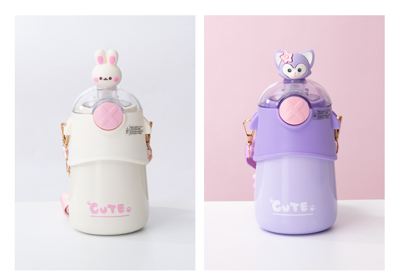 480ML可爱软萌公仔动物保温杯304不锈钢带吸管水杯