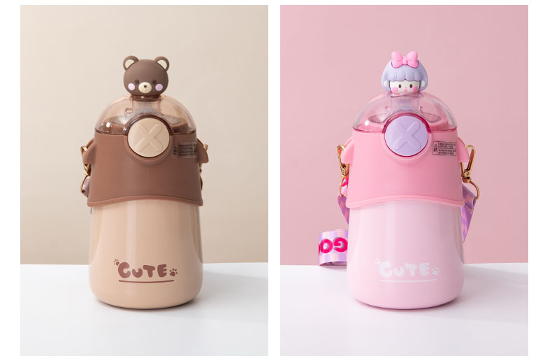 480ML可爱软萌公仔动物保温杯304不锈钢带吸管水杯