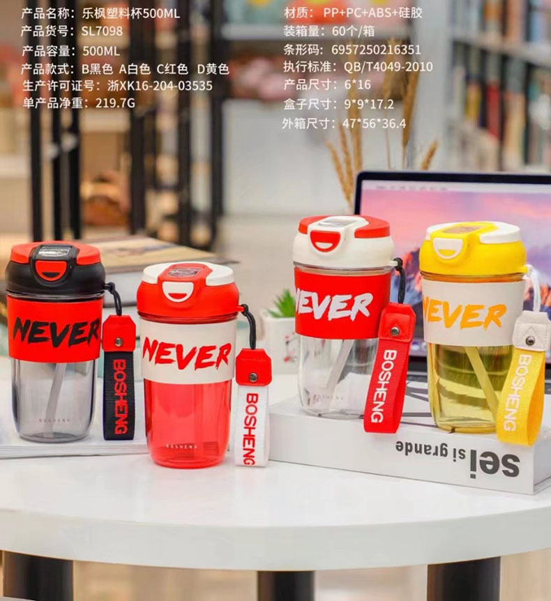 500ML乐枫双饮口咖啡塑料杯高颜值直饮吸管水杯（彩盒）