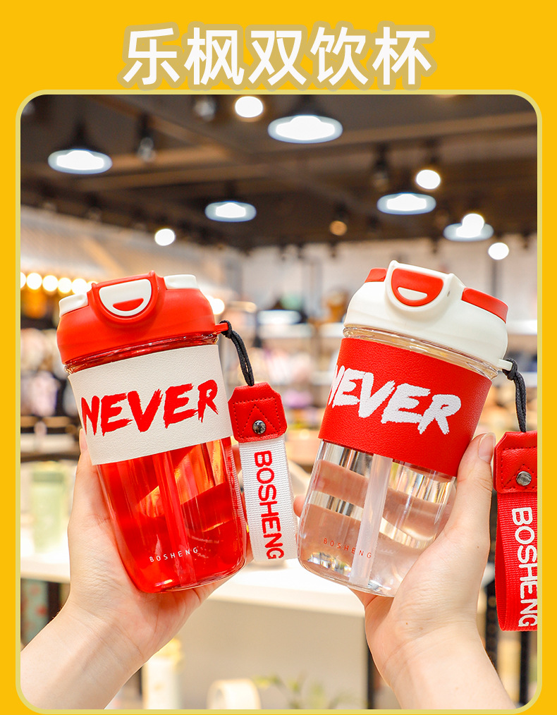 500ML乐枫双饮口咖啡塑料杯高颜值直饮吸管水杯（彩盒）