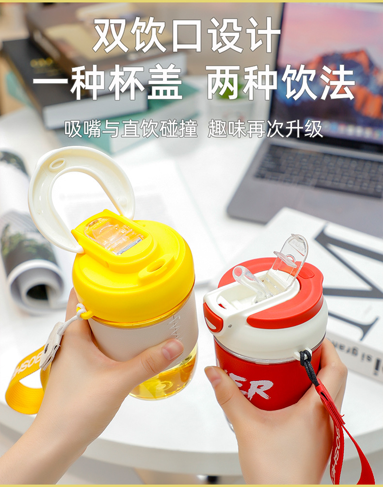 500ML乐枫双饮口咖啡塑料杯高颜值直饮吸管水杯（彩盒）