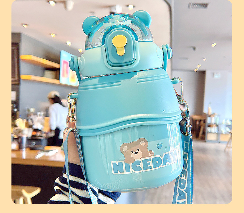 1000ML可爱卡通童真熊保温杯大容量高颜值吸管杯