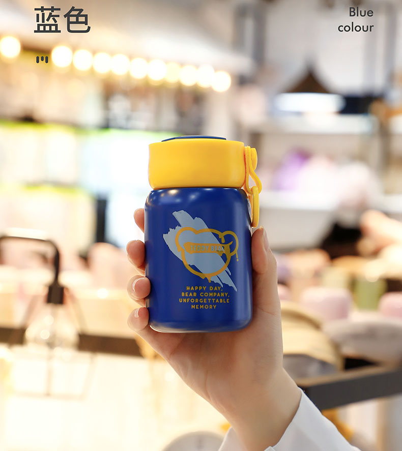 420ML个性潮熊乐陶保温杯304不锈钢运动提绳随手杯