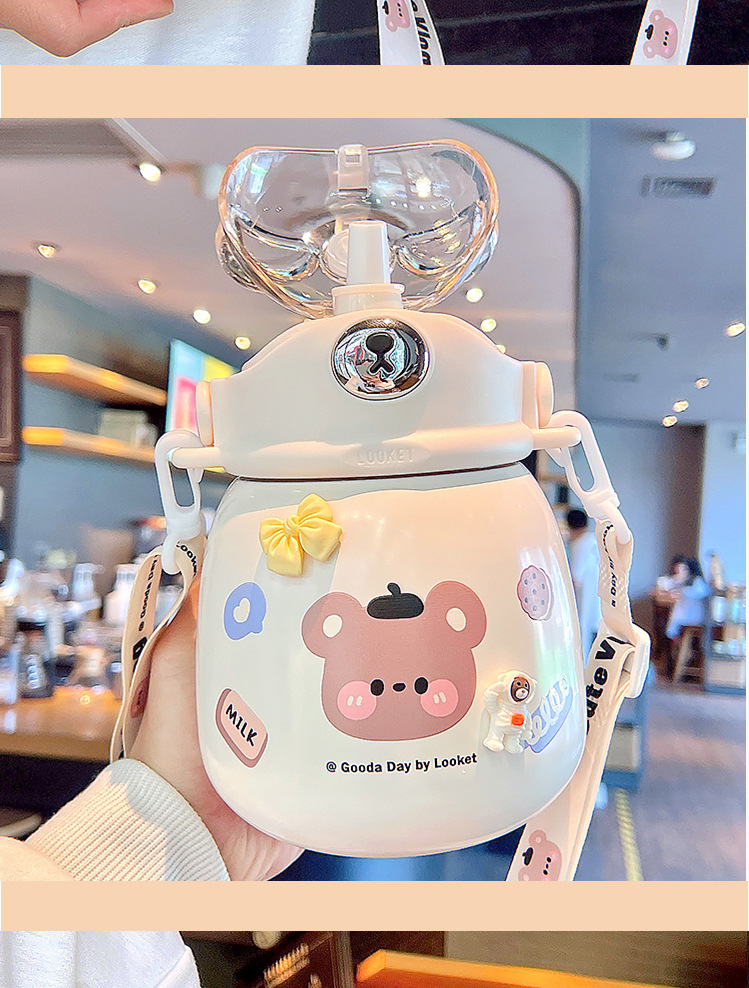 860ML卡通小熊日记保温杯高颜值316不锈钢网红大肚杯