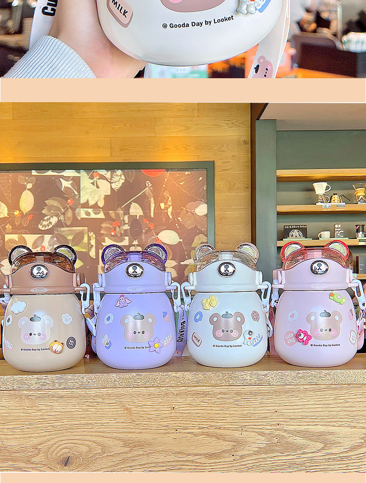 860ML卡通小熊日记保温杯高颜值316不锈钢网红大肚杯