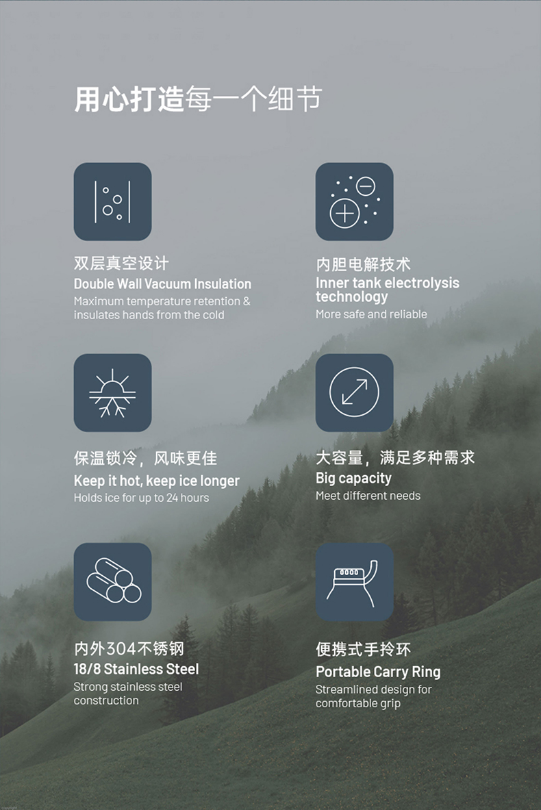 1500ML大容量手提运动户外保温杯304不锈钢水杯