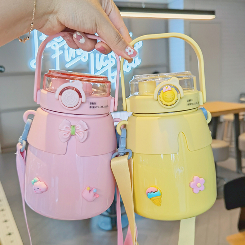 1000ML时尚小披风大肚保温杯316不锈钢可斜挎水杯