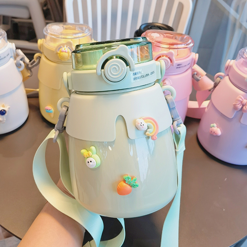 1000ML时尚小披风大肚保温杯316不锈钢可斜挎水杯