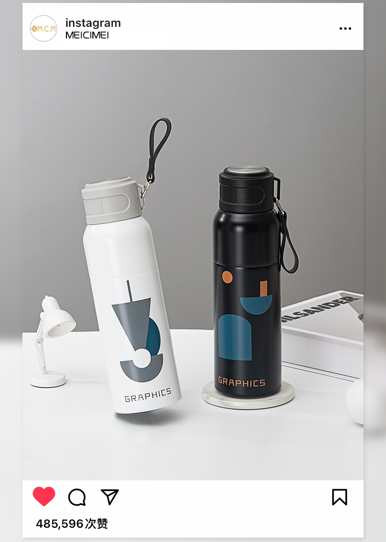 500ML创意几何漫步太空保温杯304不锈钢便携运动水杯