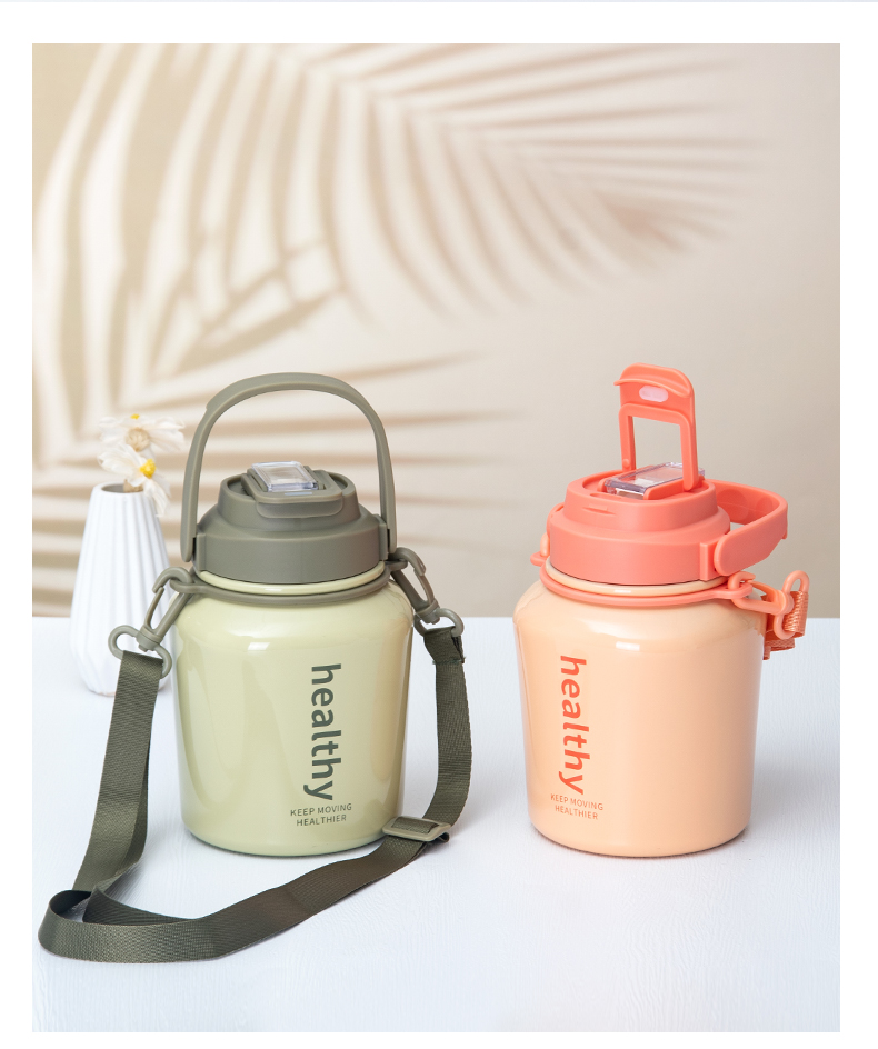 1100ML创意方糖保温杯304不锈钢双饮口便携吸管水杯