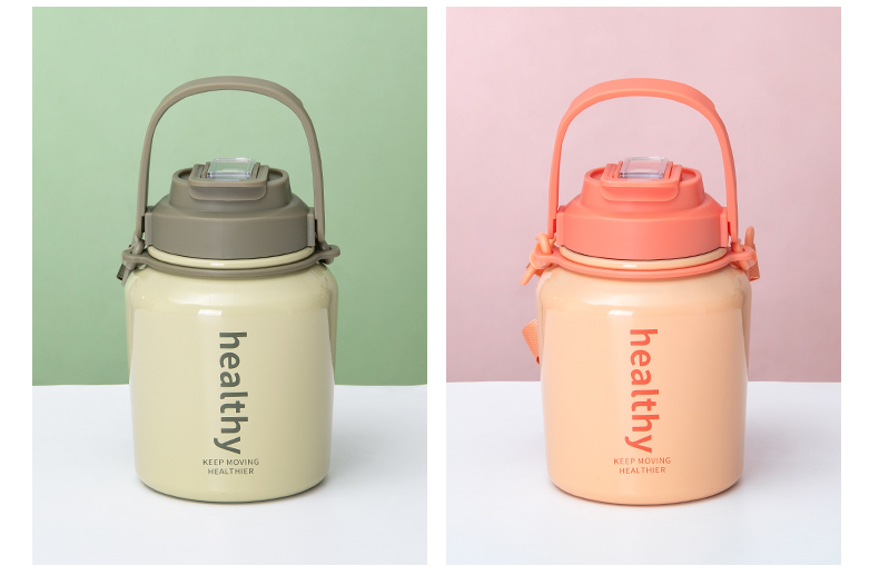 1100ML创意方糖保温杯304不锈钢双饮口便携吸管水杯