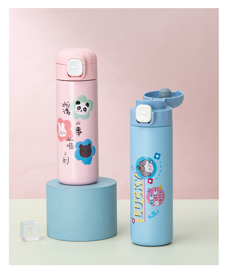 450ML福气满满弹跳保温杯304不锈钢小清新可爱水杯