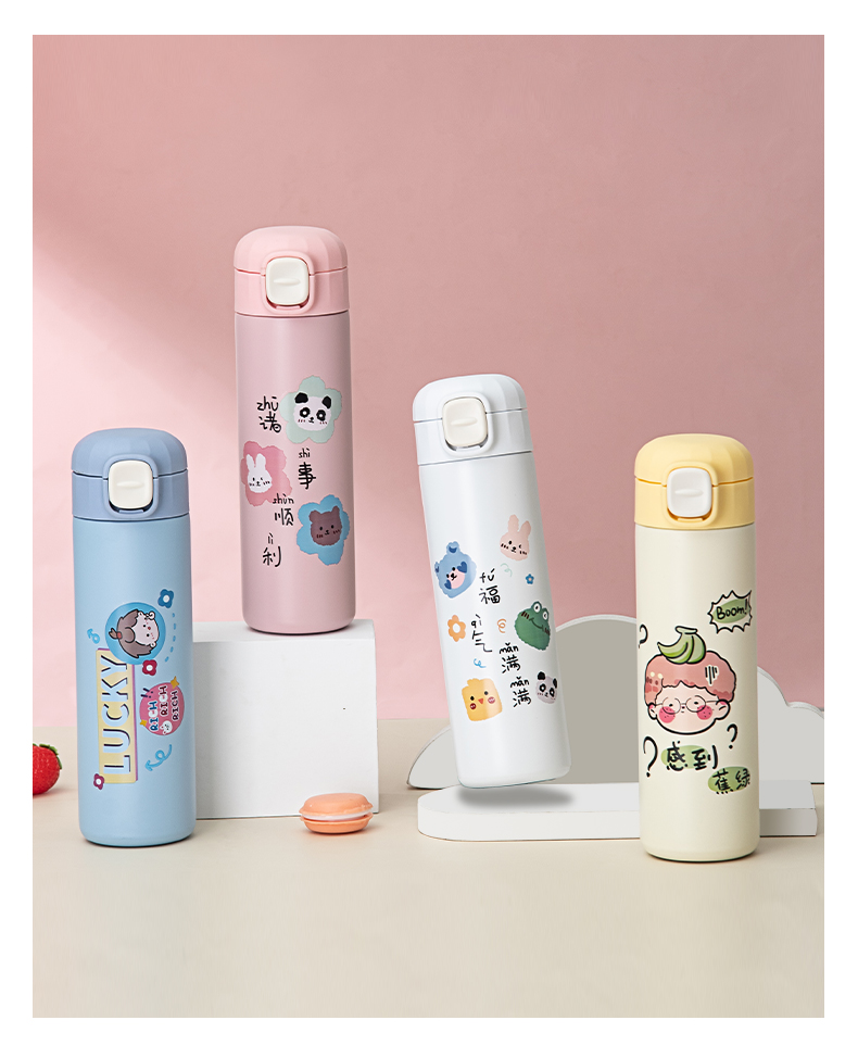 450ML福气满满弹跳保温杯304不锈钢小清新可爱水杯