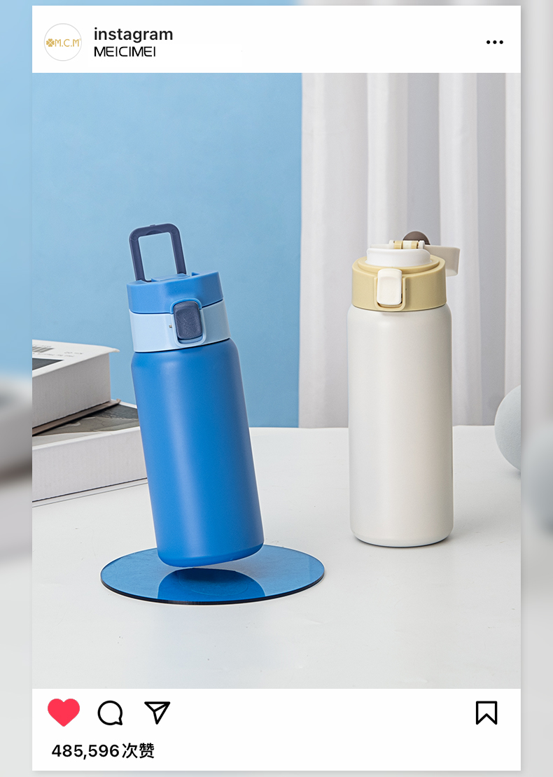 550ML简约纯色真空保温杯304不锈钢弹跳盖手提水杯