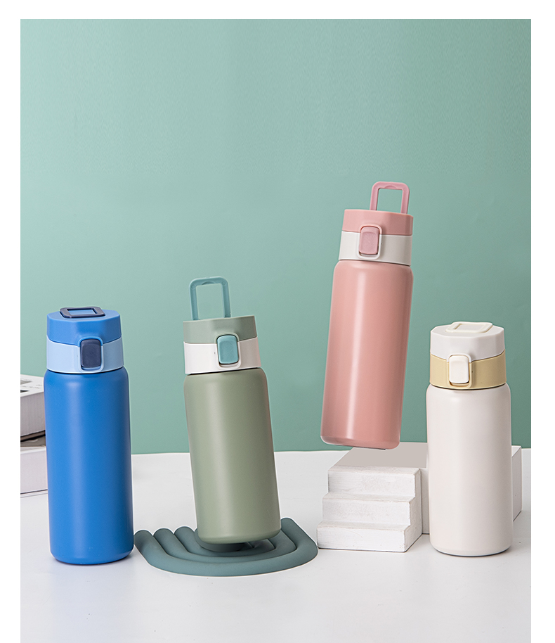 550ML简约纯色真空保温杯304不锈钢弹跳盖手提水杯