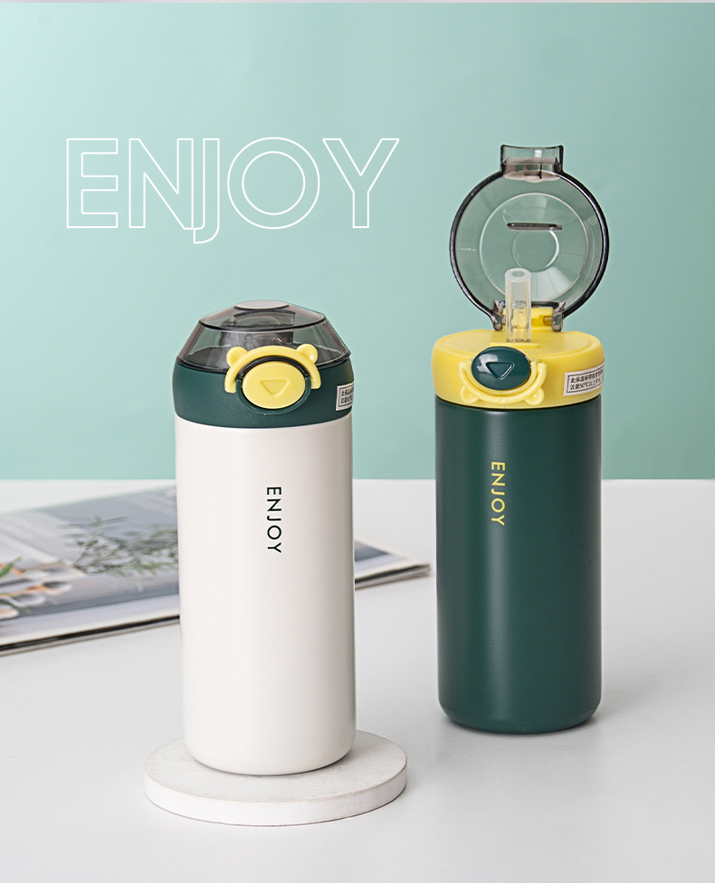 350ML小蒙包吸管弹跳萌熊保温杯304不锈钢简约水杯