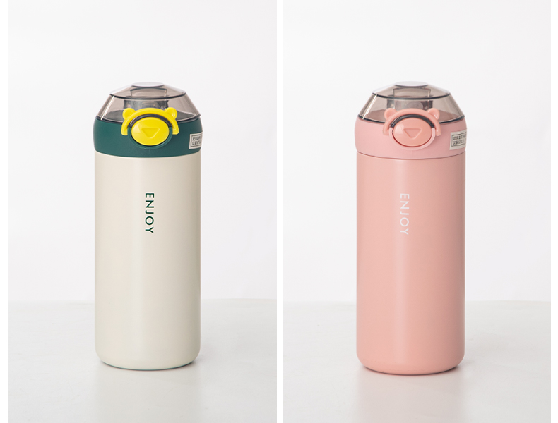 350ML小蒙包吸管弹跳萌熊保温杯304不锈钢简约水杯