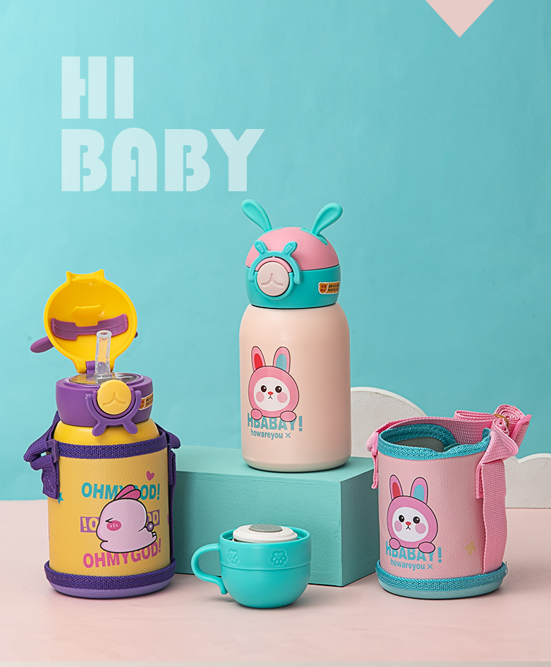 500ML卡通多多熊啵啵儿童保温杯316不锈钢一杯两盖水杯