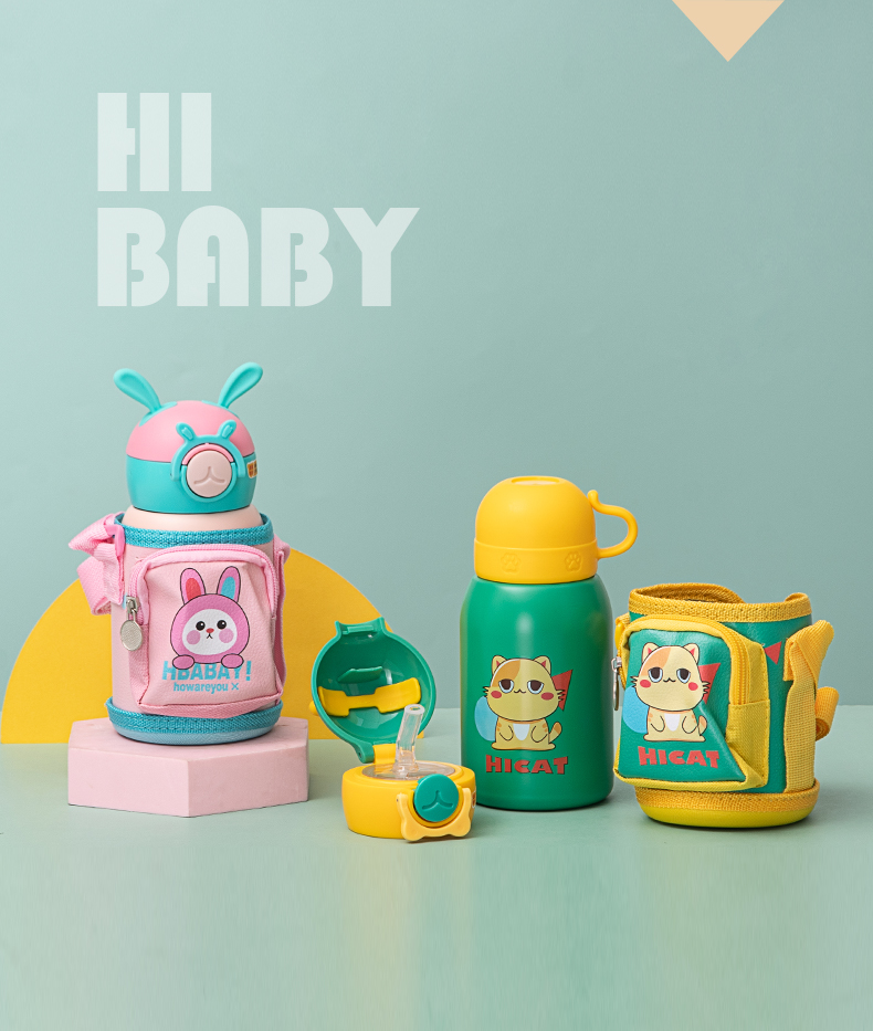 500ML多多熊啵啵书包儿童保温杯316不锈钢可爱吸管杯