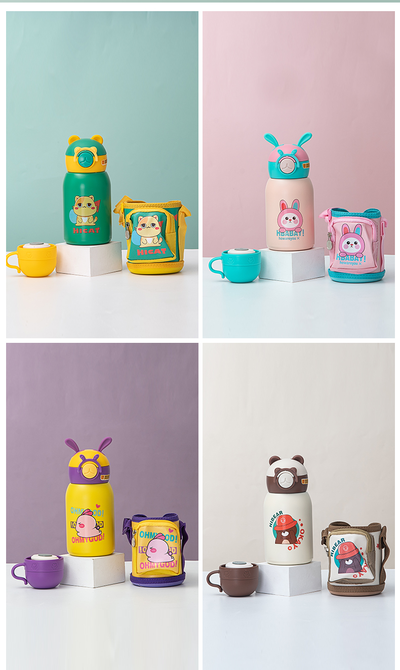 500ML多多熊啵啵书包儿童保温杯316不锈钢可爱吸管杯