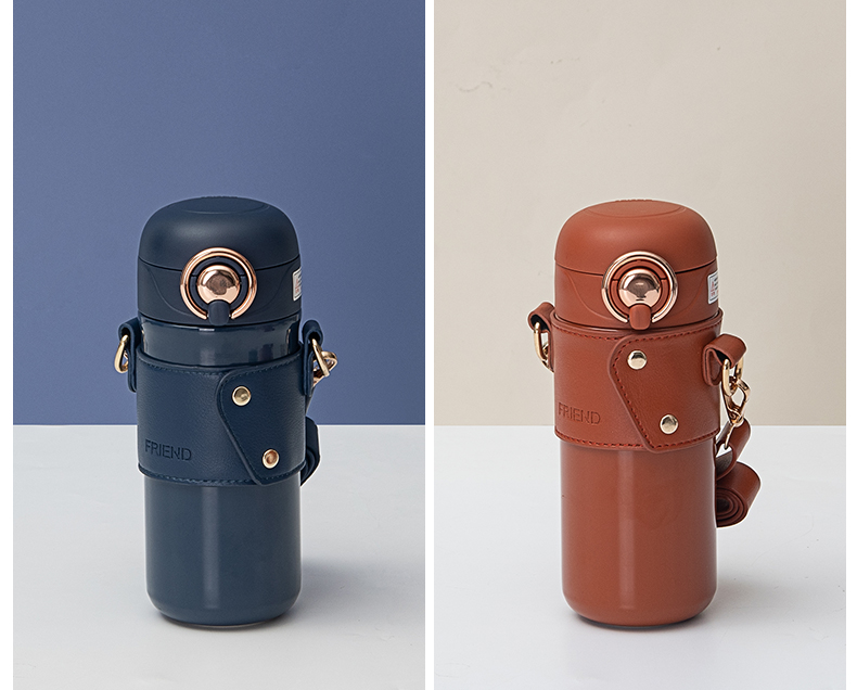 480ML皮套米豆豆吸管弹跳杯304不锈钢男女士商务水杯