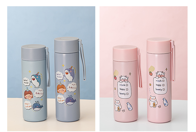 450ML海豚系列吊带直身保温杯304不锈钢小清新水杯