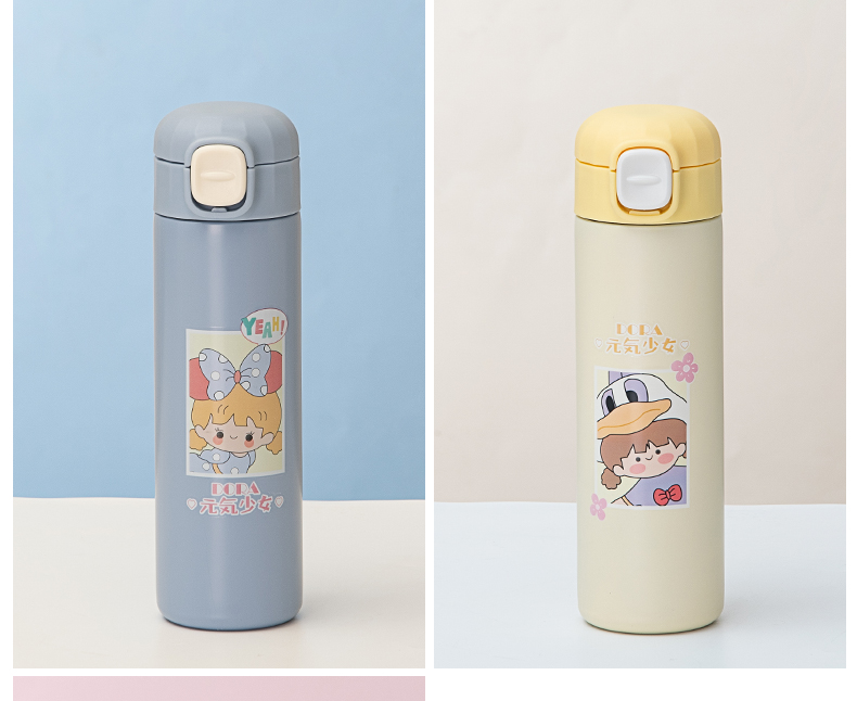 450ML元气少女便携弹跳保温杯304不锈钢卡通可爱杯子
