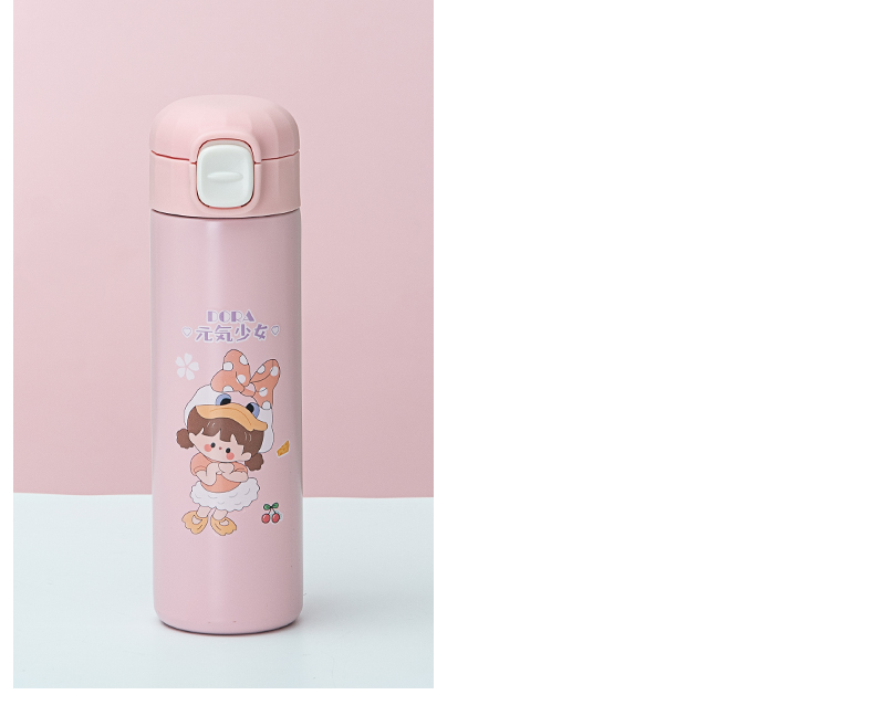 450ML元气少女便携弹跳保温杯304不锈钢卡通可爱杯子